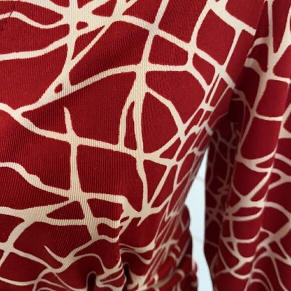 BCBGMaxAzria | Burnt Orange Giraffe Pattern Print Faux Wrap Ruched Dress | M - Picture 10 of 10